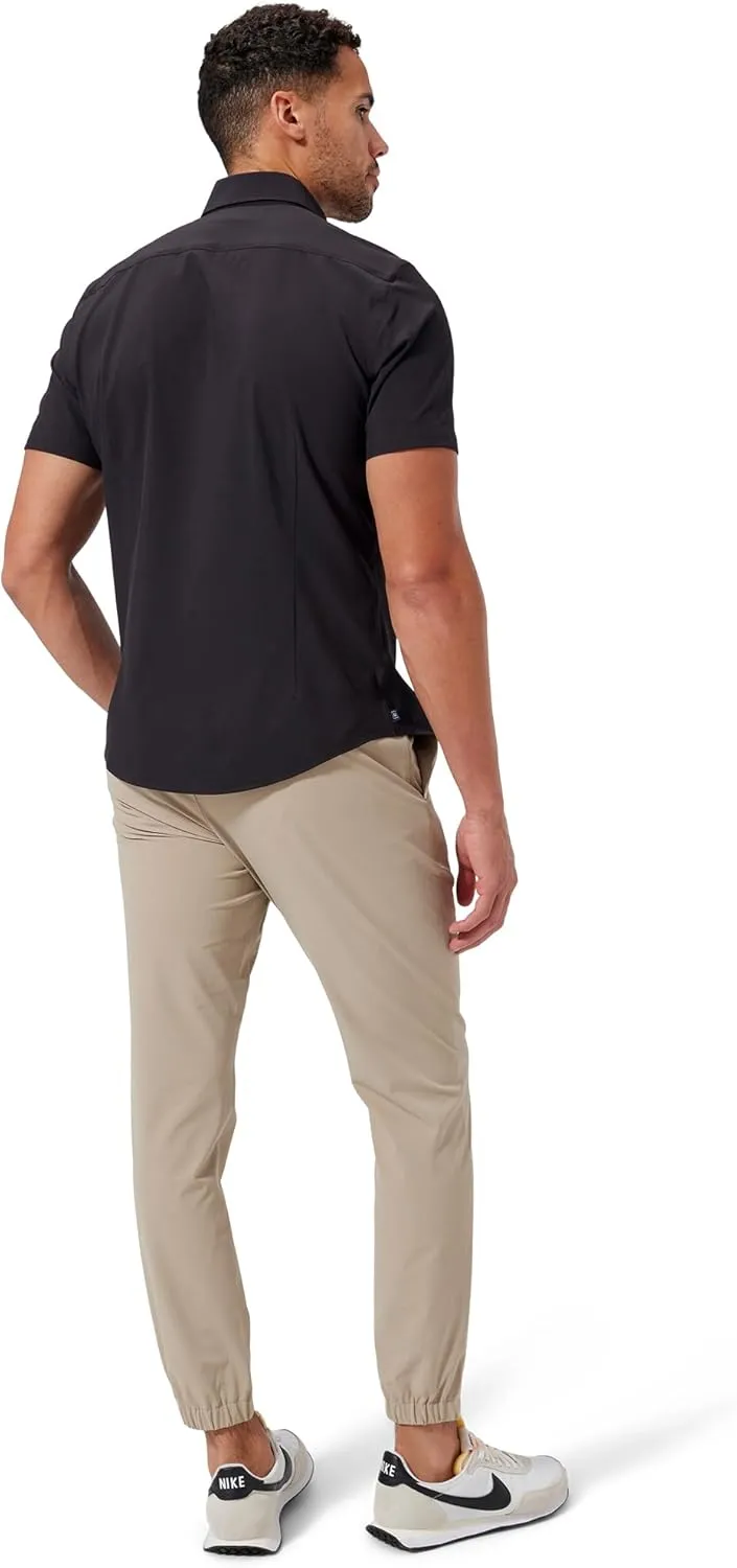 Mizzen Main Leeward Wrinkle-Resistant Short-Sleeve Button-Up Performance Men's Dress Shirt with 4-Way Stretch, Trim Fit