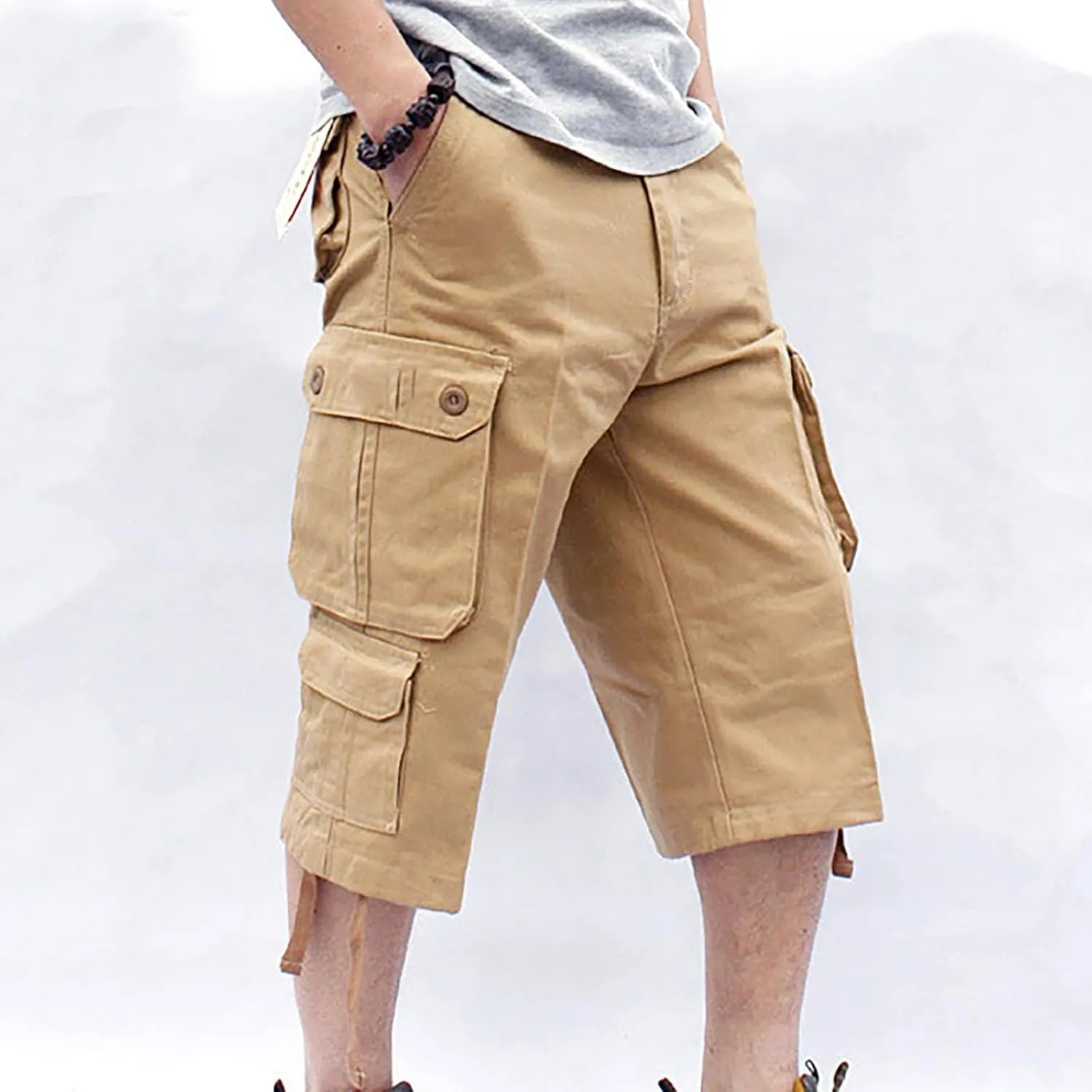 Muscularfit Mens Cargo Pants Casual Loose Cotton Multi Pockets Shorts 7 Inch Inseam Outdoor Fashion Utility Tooling Trousers