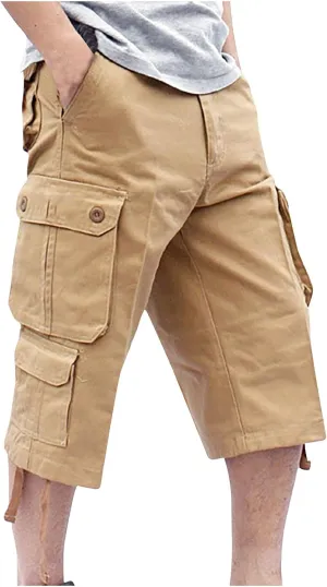 Muscularfit Mens Cargo Pants Casual Loose Cotton Multi Pockets Shorts 7 Inch Inseam Outdoor Fashion Utility Tooling Trousers