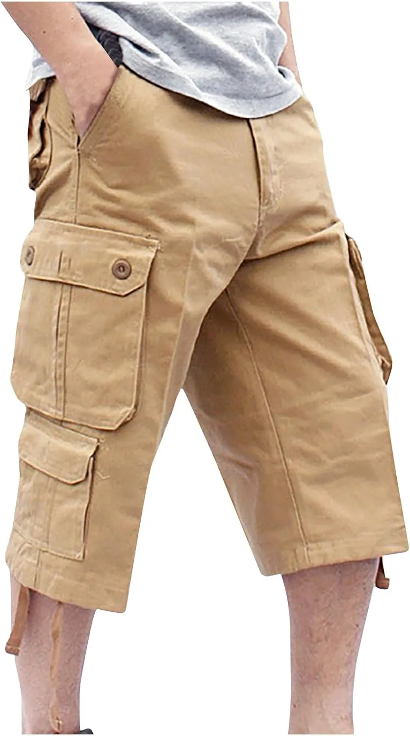 Muscularfit Mens Cargo Pants Casual Loose Cotton Multi Pockets Shorts 7 Inch Inseam Outdoor Fashion Utility Tooling Trousers