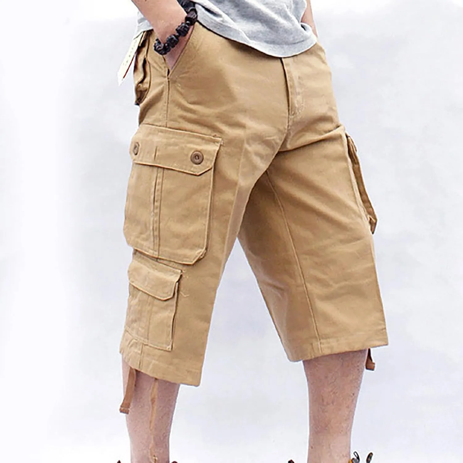 Muscularfit Mens Cargo Pants Casual Loose Cotton Multi Pockets Shorts 7 Inch Inseam Outdoor Fashion Utility Tooling Trousers