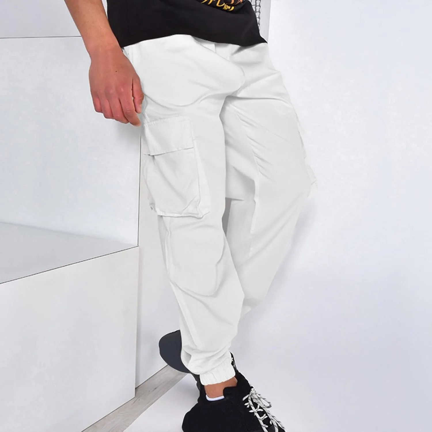 Muscularfit Plus Size Cargo Pants Casual Loose Multi Pockets Drawstring Cargo Pants Stretch Joggers Athletic Sweatpants 2023