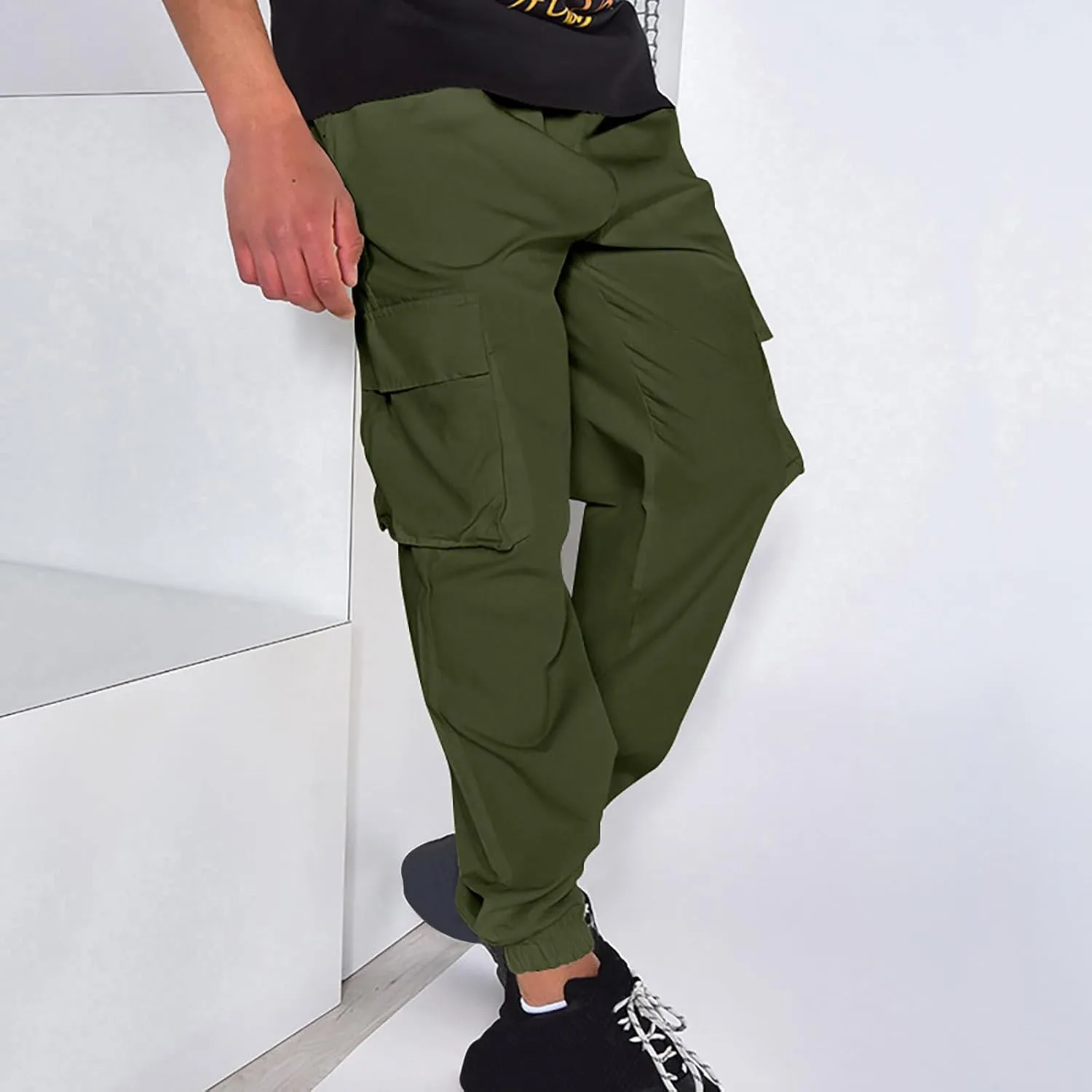 Muscularfit Plus Size Cargo Pants Casual Loose Multi Pockets Drawstring Cargo Pants Stretch Joggers Athletic Sweatpants 2023