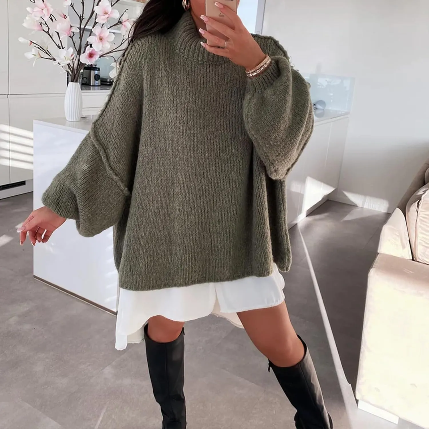 Oversized Sweater for Women Long Sleeve Turtleneck Loose Fit Jumper Tops Fashion 2024 Ladies Winter Outfits Blouse