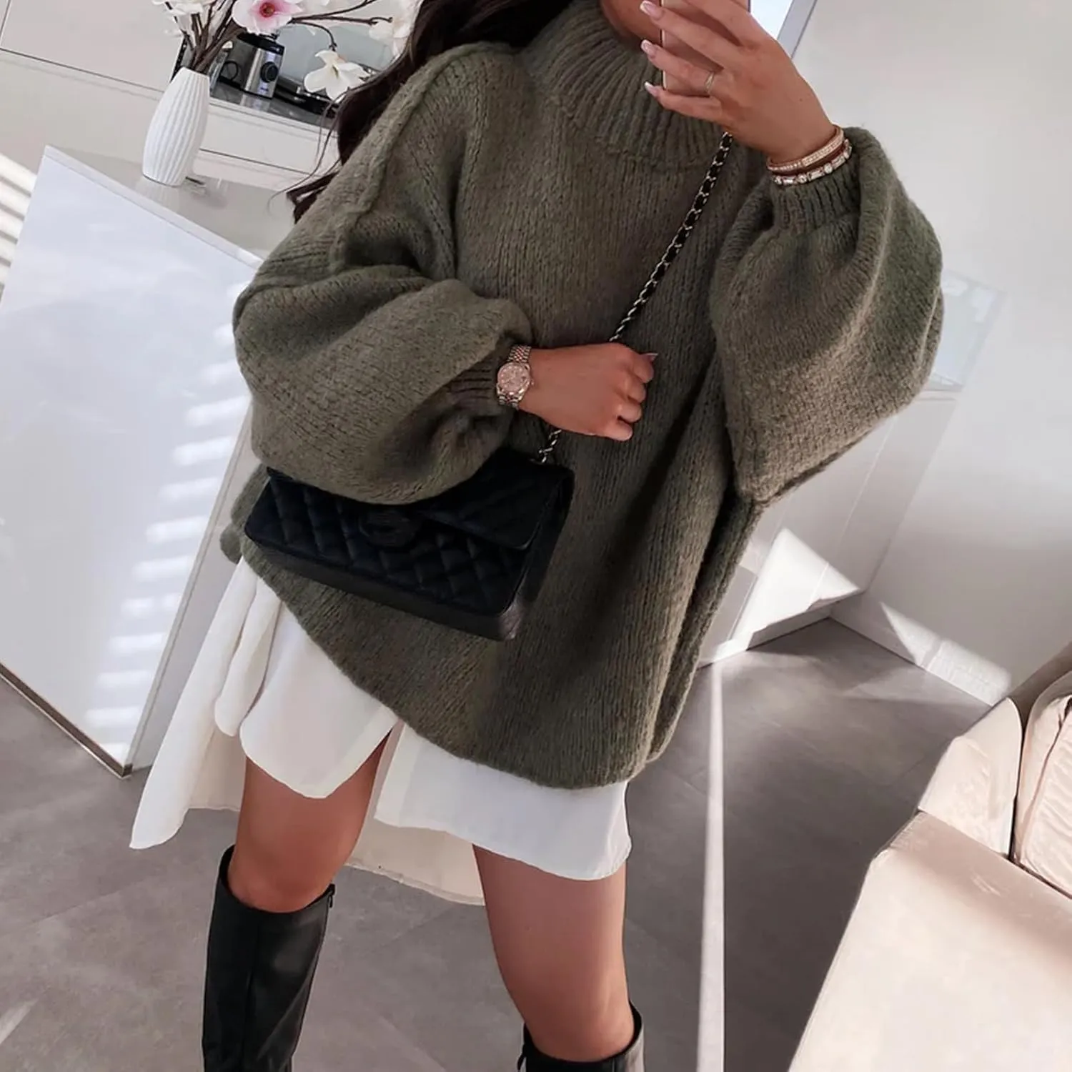 Oversized Sweater for Women Long Sleeve Turtleneck Loose Fit Jumper Tops Fashion 2024 Ladies Winter Outfits Blouse