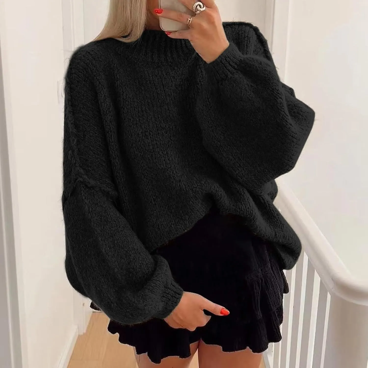 Oversized Sweater for Women Long Sleeve Turtleneck Loose Fit Jumper Tops Fashion 2024 Ladies Winter Outfits Blouse