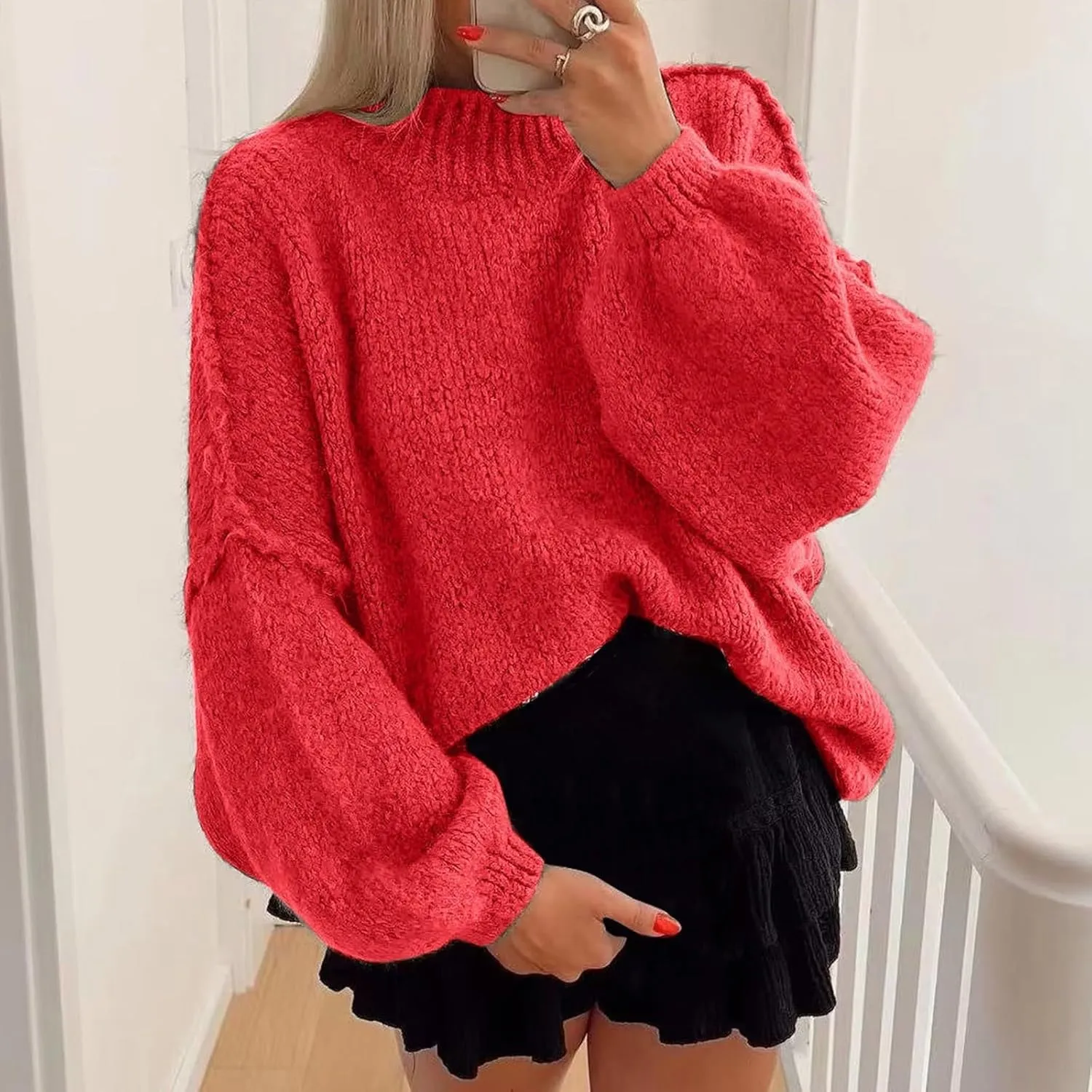 Oversized Sweater for Women Long Sleeve Turtleneck Loose Fit Jumper Tops Fashion 2024 Ladies Winter Outfits Blouse