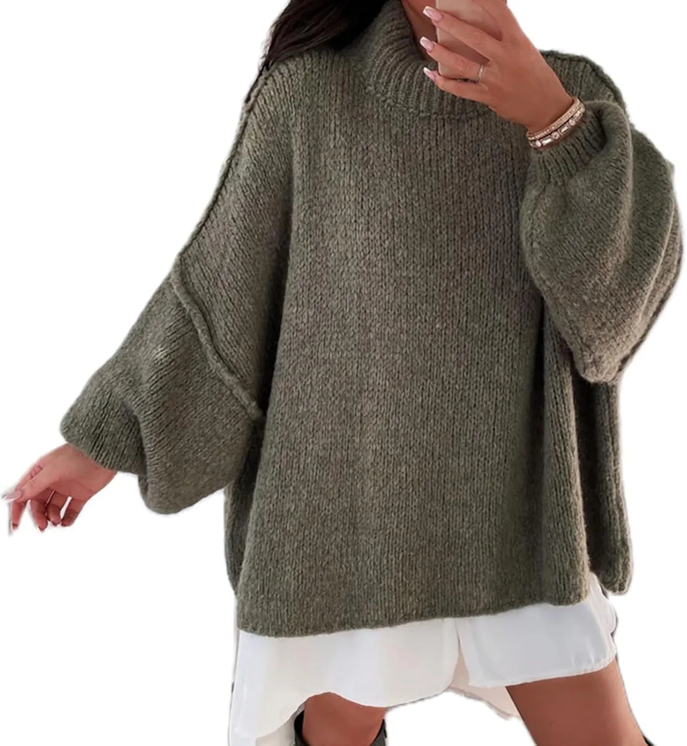 Oversized Sweater for Women Long Sleeve Turtleneck Loose Fit Jumper Tops Fashion 2024 Ladies Winter Outfits Blouse