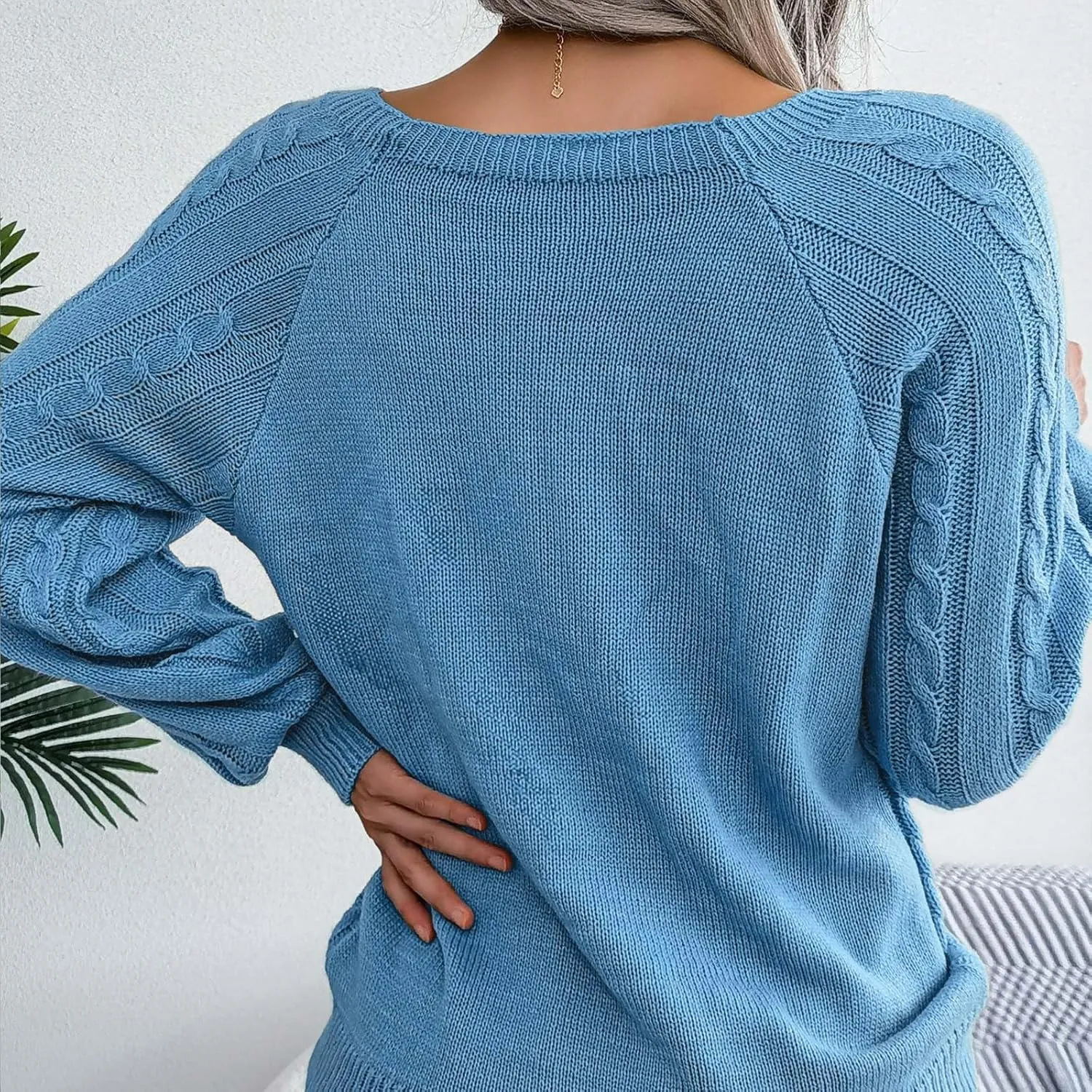Oversized Sweaters for Women Cable Knit Long Sleeve Crewneck Sweater Tops Trendy 2024 Fall Outfits Casual Button Top