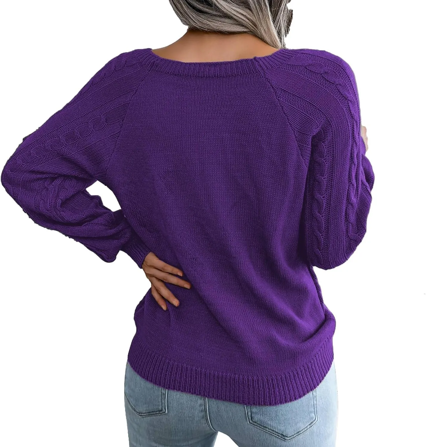 Oversized Sweaters for Women Cable Knit Long Sleeve Crewneck Sweater Tops Trendy 2024 Fall Outfits Casual Button Top