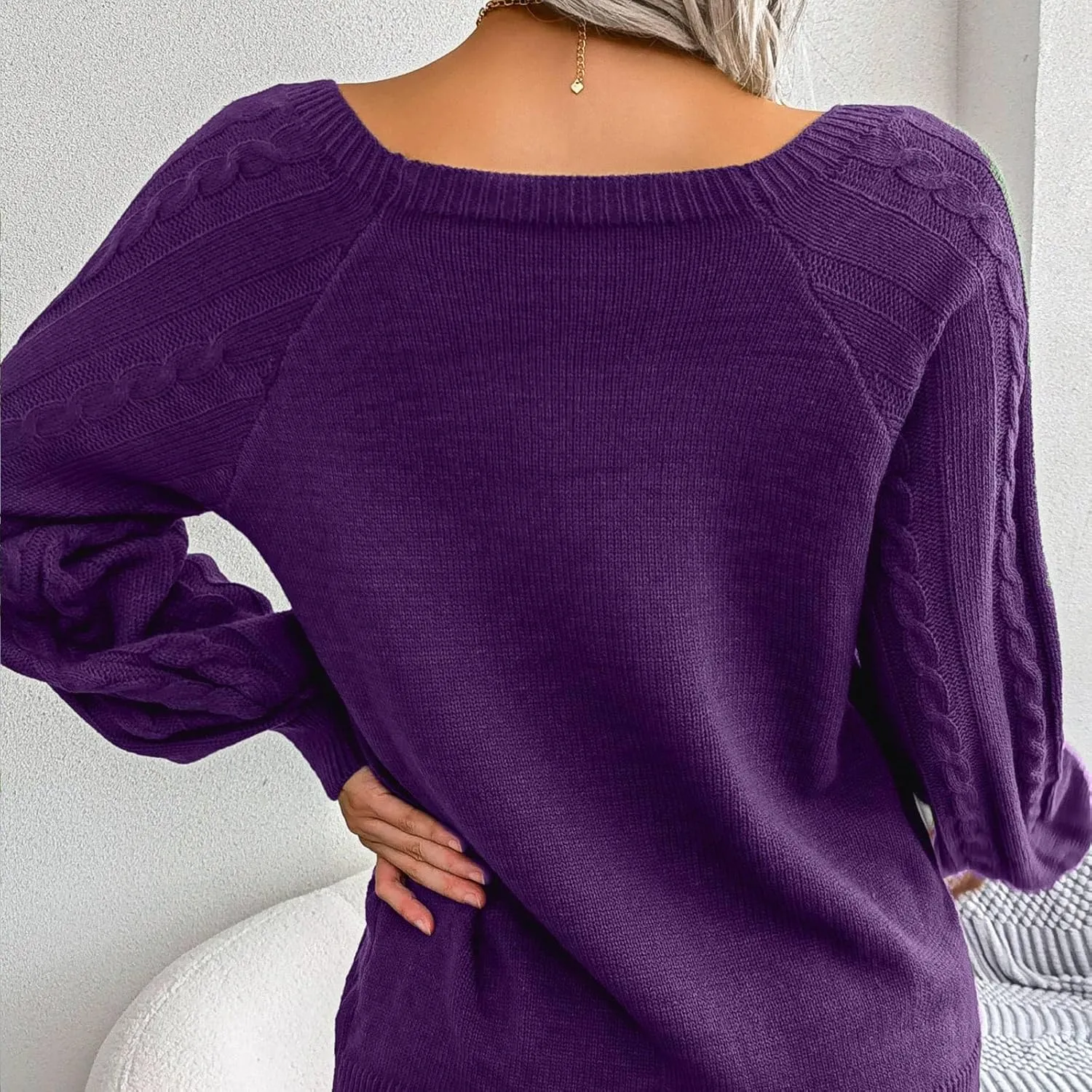 Oversized Sweaters for Women Cable Knit Long Sleeve Crewneck Sweater Tops Trendy 2024 Fall Outfits Casual Button Top