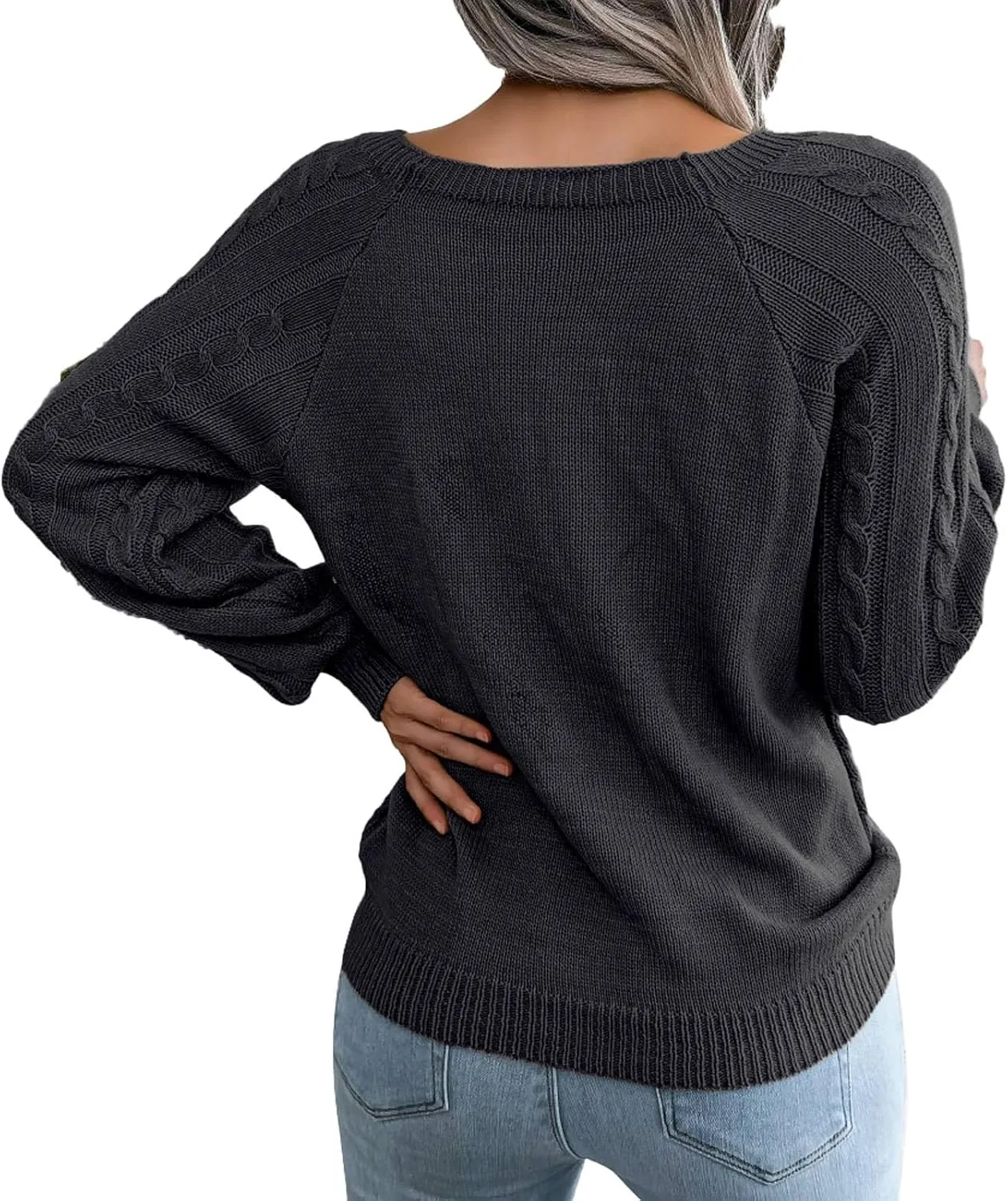 Oversized Sweaters for Women Cable Knit Long Sleeve Crewneck Sweater Tops Trendy 2024 Fall Outfits Casual Button Top