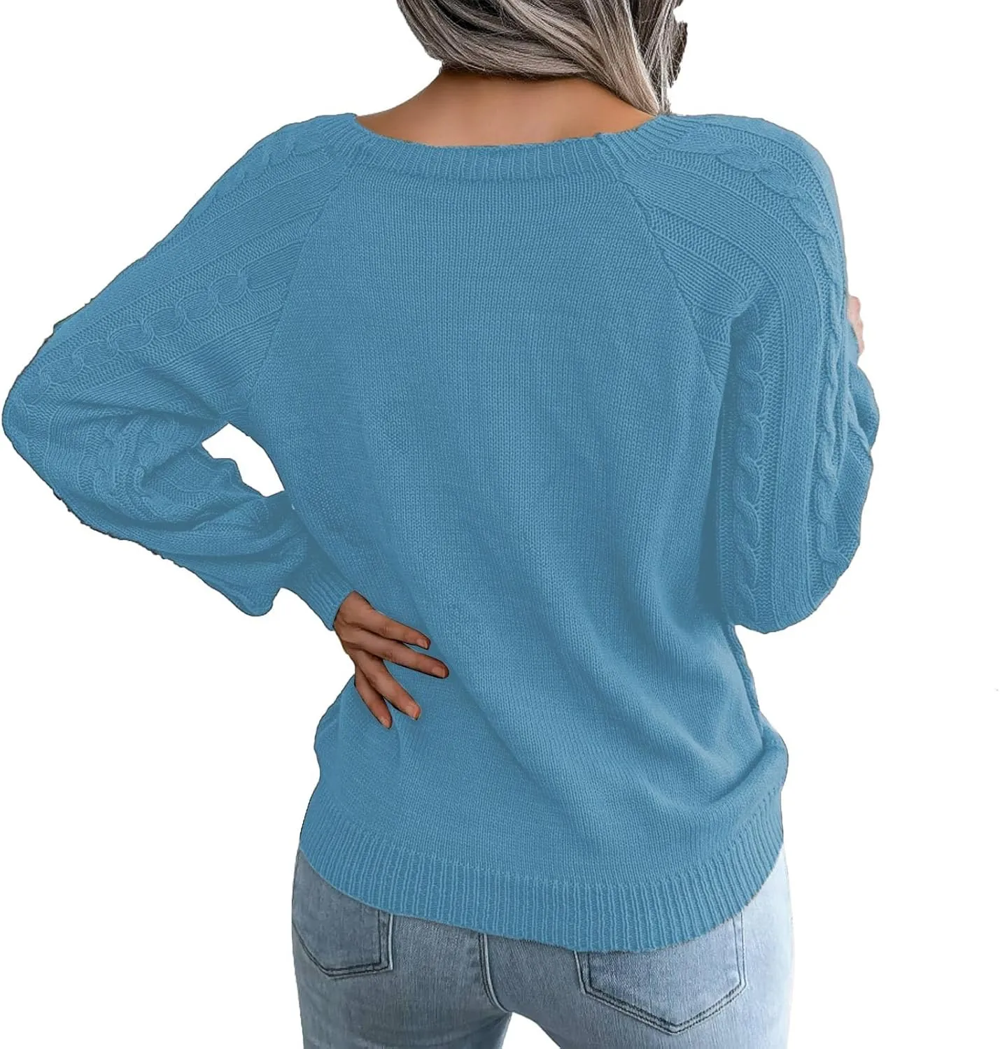Oversized Sweaters for Women Cable Knit Long Sleeve Crewneck Sweater Tops Trendy 2024 Fall Outfits Casual Button Top