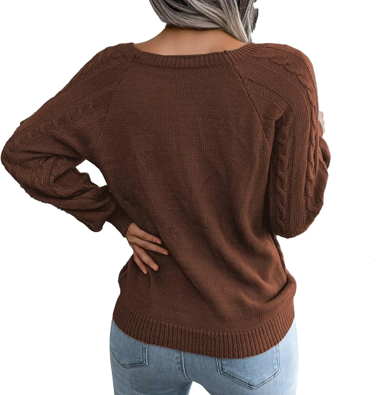 Oversized Sweaters for Women Cable Knit Long Sleeve Crewneck Sweater Tops Trendy 2024 Fall Outfits Casual Button Top