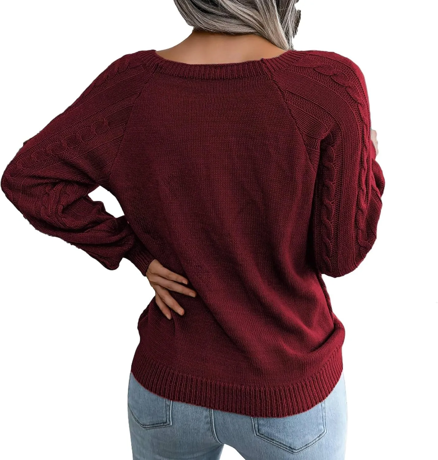 Oversized Sweaters for Women Cable Knit Long Sleeve Crewneck Sweater Tops Trendy 2024 Fall Outfits Casual Button Top