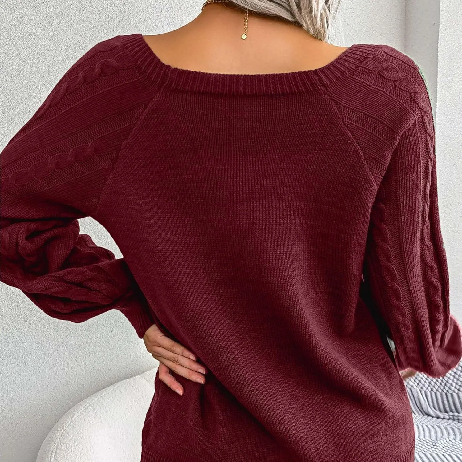 Oversized Sweaters for Women Cable Knit Long Sleeve Crewneck Sweater Tops Trendy 2024 Fall Outfits Casual Button Top