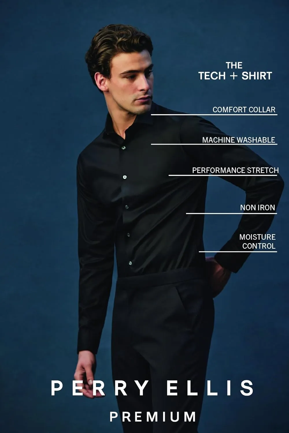 Perry Ellis Men's Slim Fit Performance Stretch Solid Dress Shirt