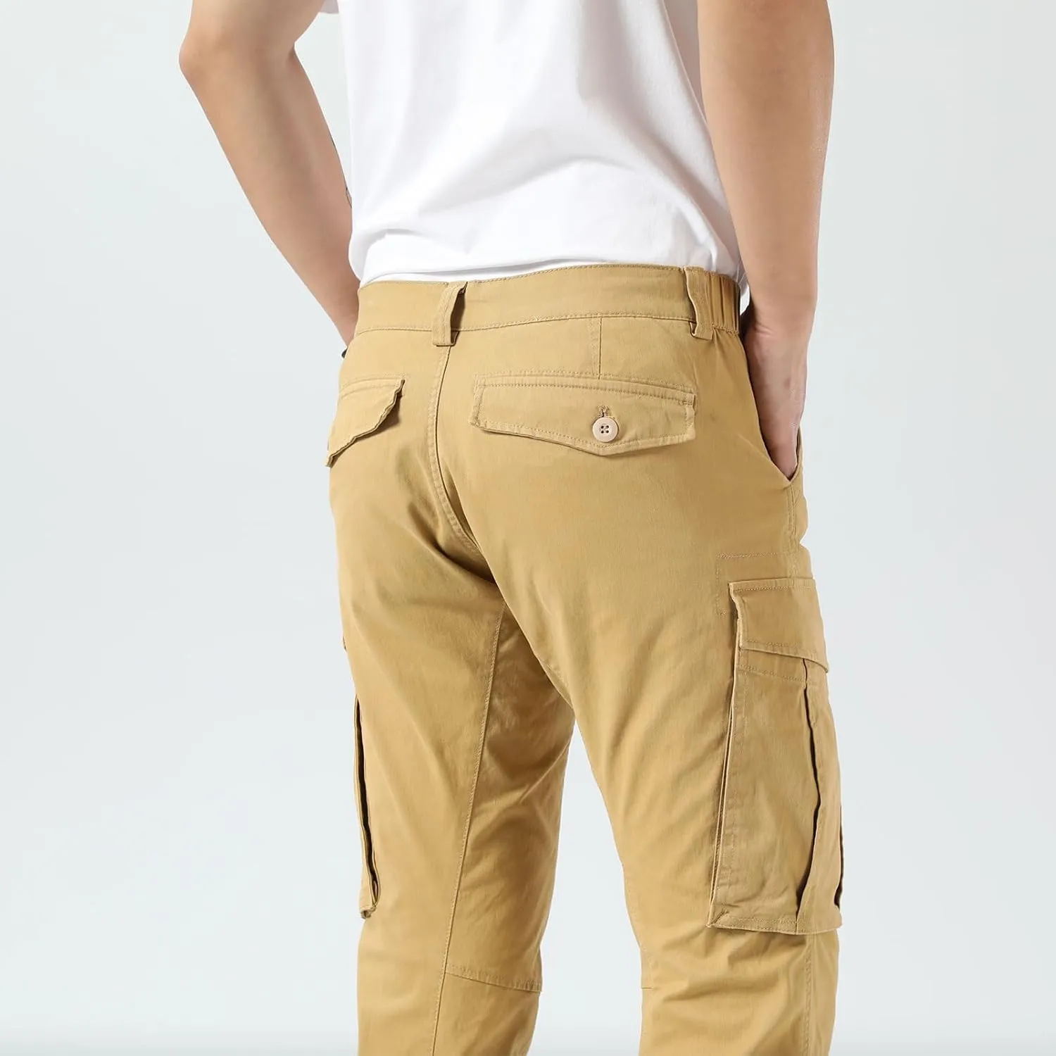 Plaid&Plain Men's Cargo Pants Slim Fit with Articulated Knees