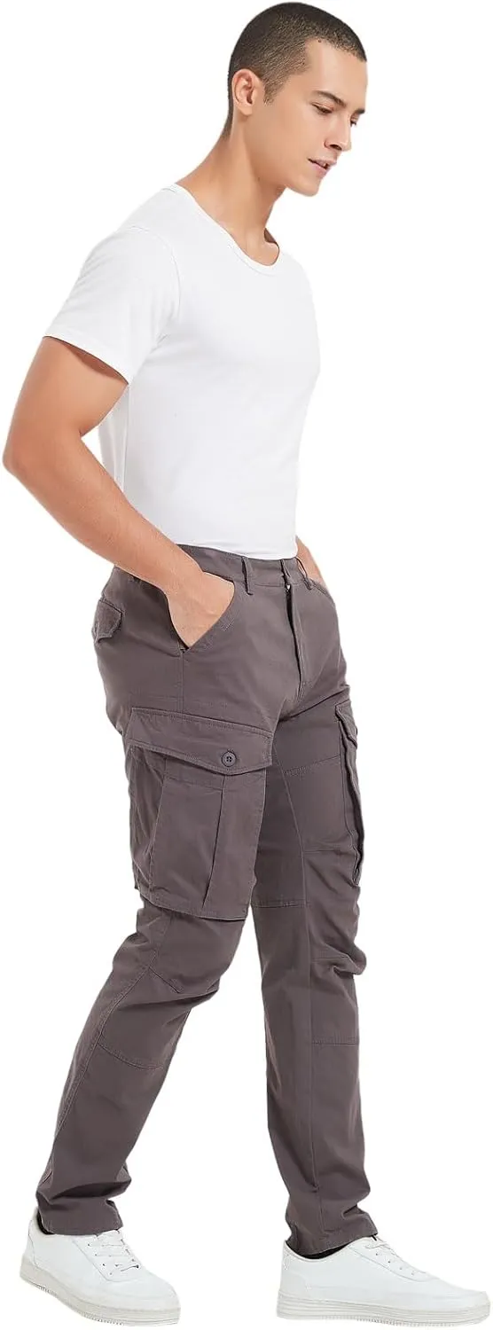 Plaid&Plain Men's Cargo Pants Slim Fit with Articulated Knees
