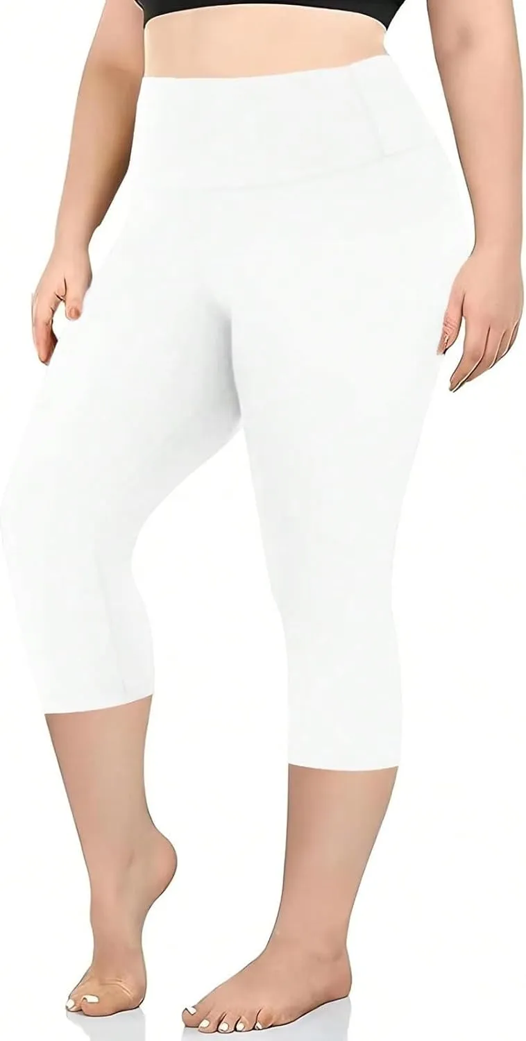 Plus Size Capri Leggings for Curvy Women Stretchy XL-5XL Tummy Control High Waist Workout Yoga Pants Running Shorts