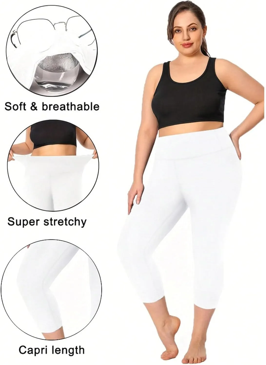 Plus Size Capri Leggings for Curvy Women Stretchy XL-5XL Tummy Control High Waist Workout Yoga Pants Running Shorts