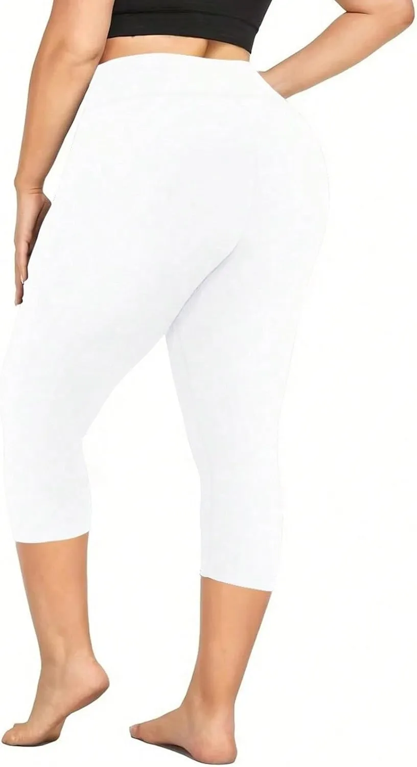 Plus Size Capri Leggings for Curvy Women Stretchy XL-5XL Tummy Control High Waist Workout Yoga Pants Running Shorts