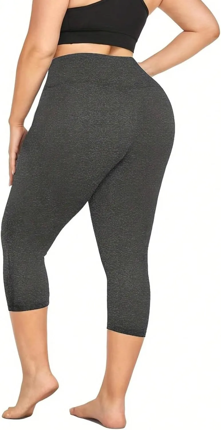 Plus Size Capri Leggings for Curvy Women Stretchy XL-5XL Tummy Control High Waist Workout Yoga Pants Running Shorts