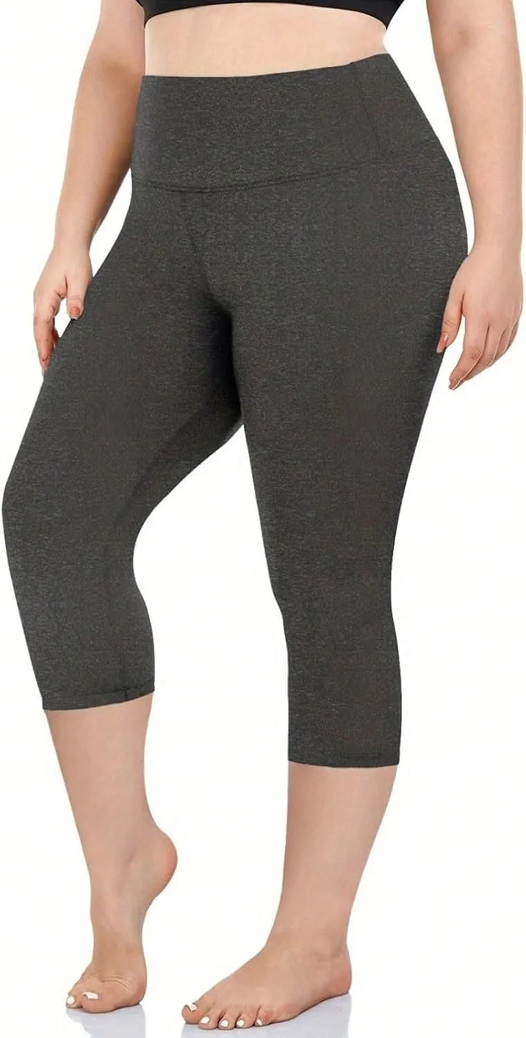 Plus Size Capri Leggings for Curvy Women Stretchy XL-5XL Tummy Control High Waist Workout Yoga Pants Running Shorts