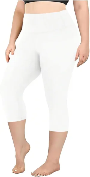 Plus Size Capri Leggings for Curvy Women Stretchy XL-5XL Tummy Control High Waist Workout Yoga Pants Running Shorts