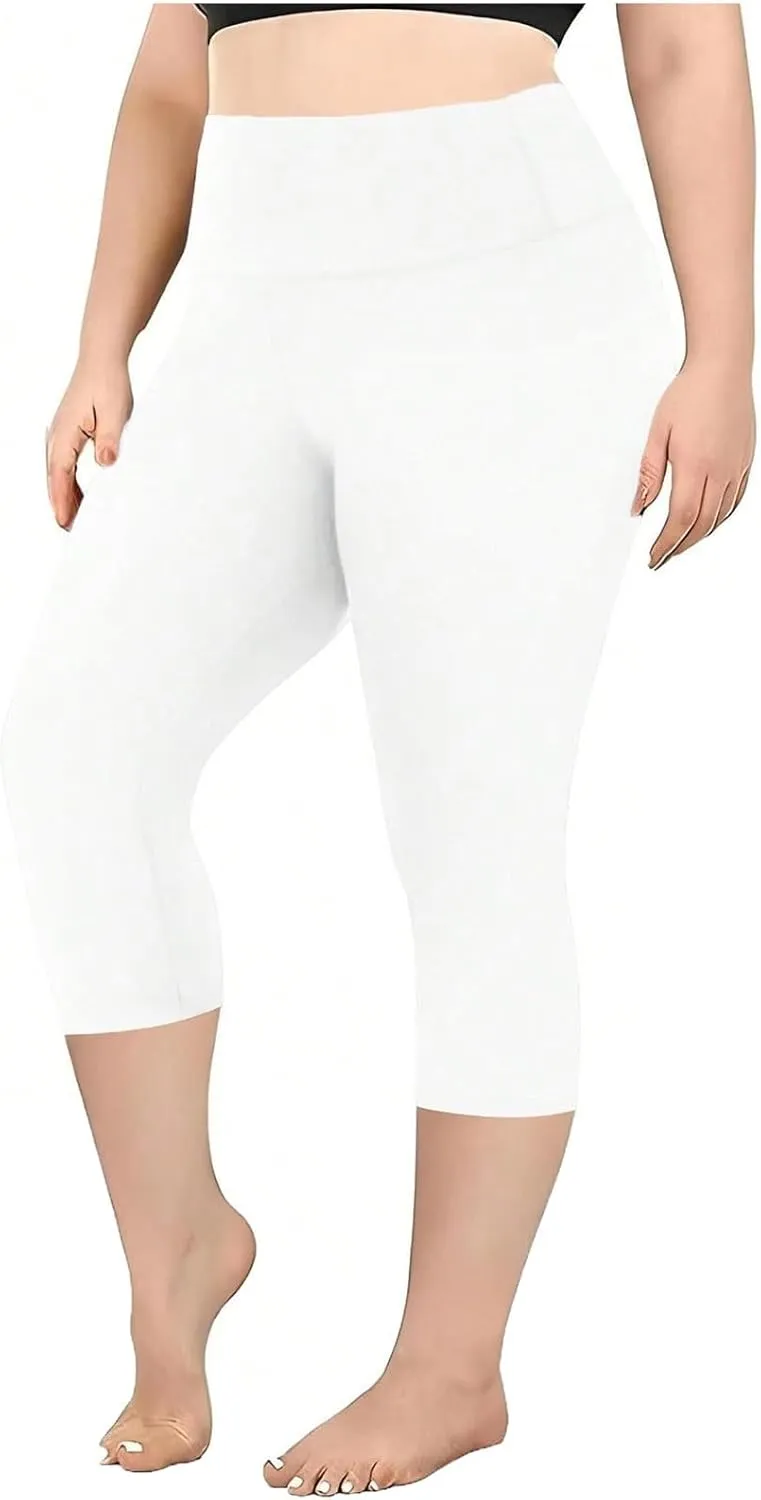 Plus Size Capri Leggings for Curvy Women Stretchy XL-5XL Tummy Control High Waist Workout Yoga Pants Running Shorts
