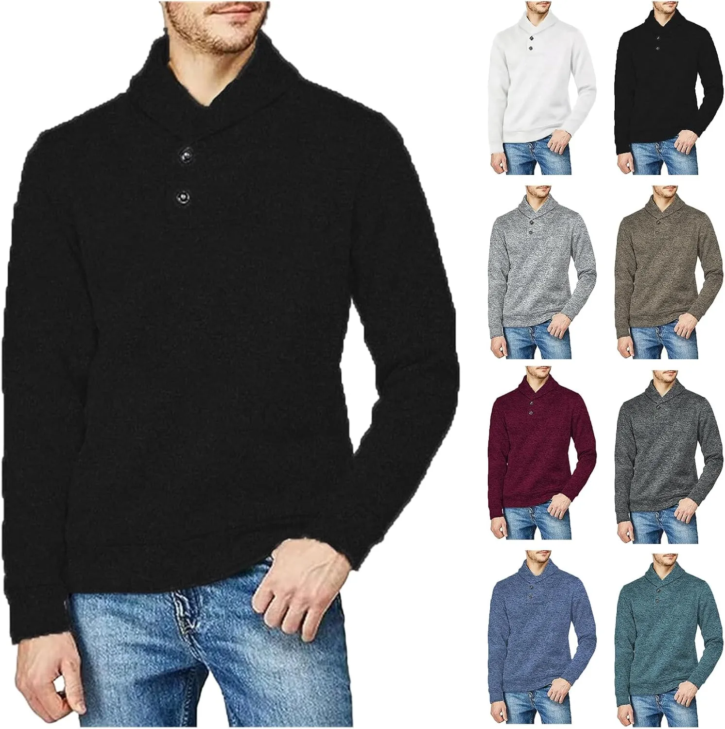 Pullover Sweater for Men Turtle Neck Sweaters Button Down Fleece Shirts Lightweight Warm Cardigan Long Sleeve Shirt