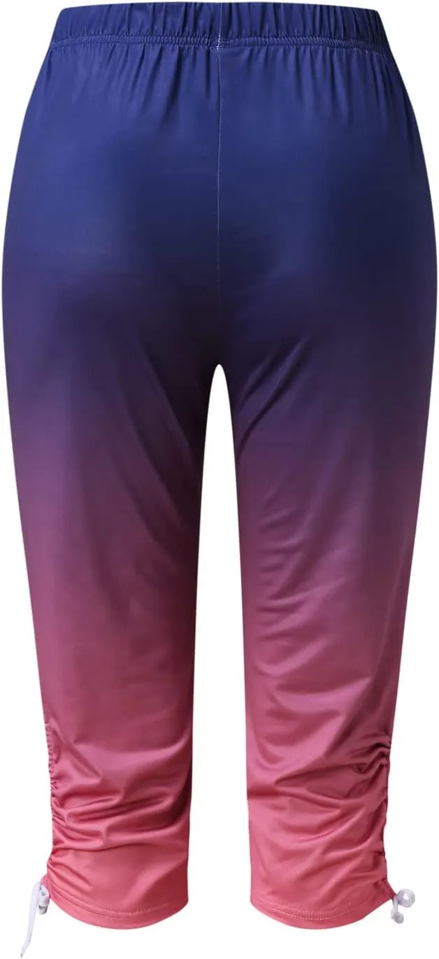 Ruziyoog Floral Print Capri Leggings for Women Compression Yoga Pants High Waist Workout Running Fitness Capri Tights