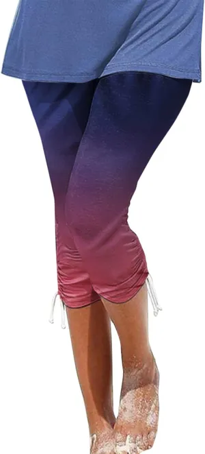 Ruziyoog Floral Print Capri Leggings for Women Compression Yoga Pants High Waist Workout Running Fitness Capri Tights
