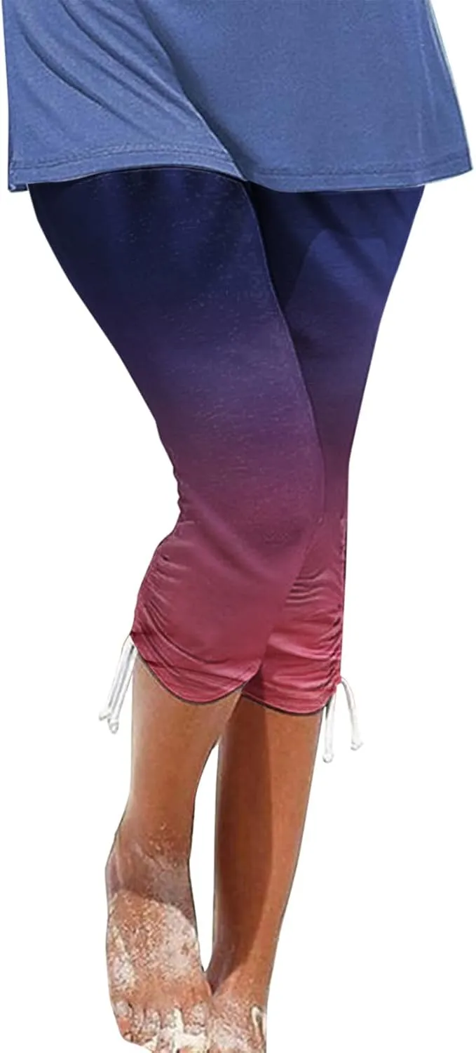 Ruziyoog Floral Print Capri Leggings for Women Compression Yoga Pants High Waist Workout Running Fitness Capri Tights