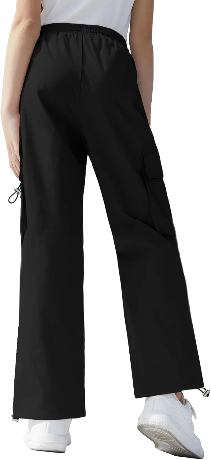 SANGTREE Girls Cargo Pants Lightweight High Elastic Waist Hip Hop Drawstring Pants