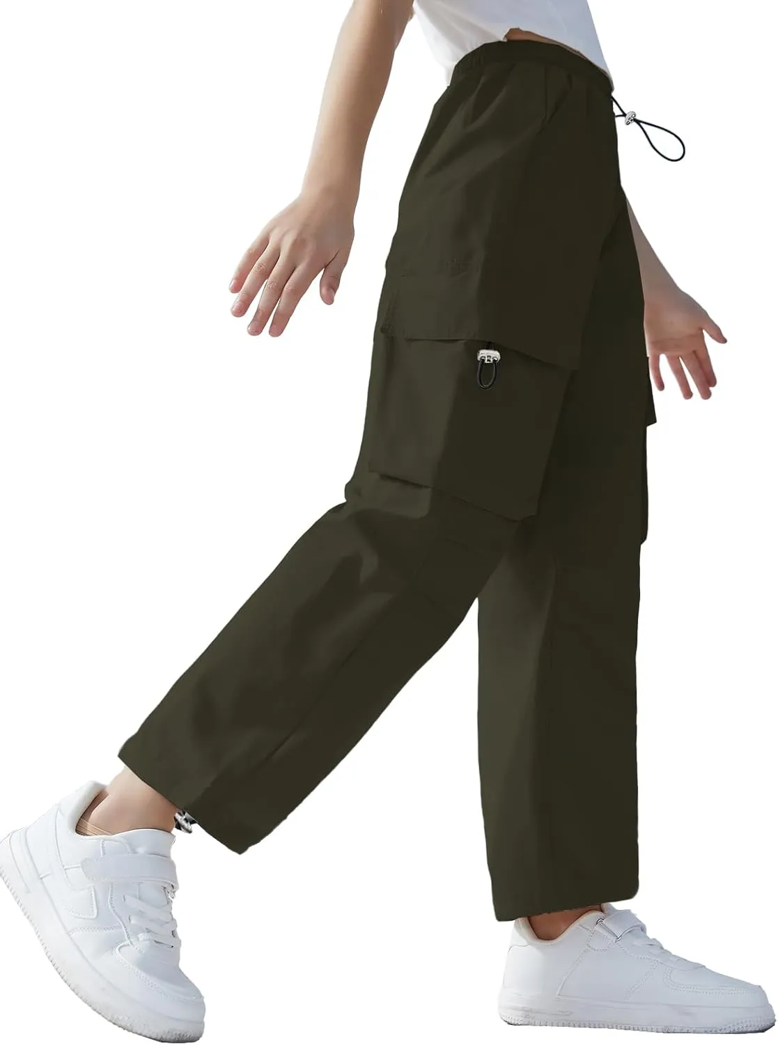 SANGTREE Girls Cargo Pants Lightweight High Elastic Waist Hip Hop Drawstring Pants