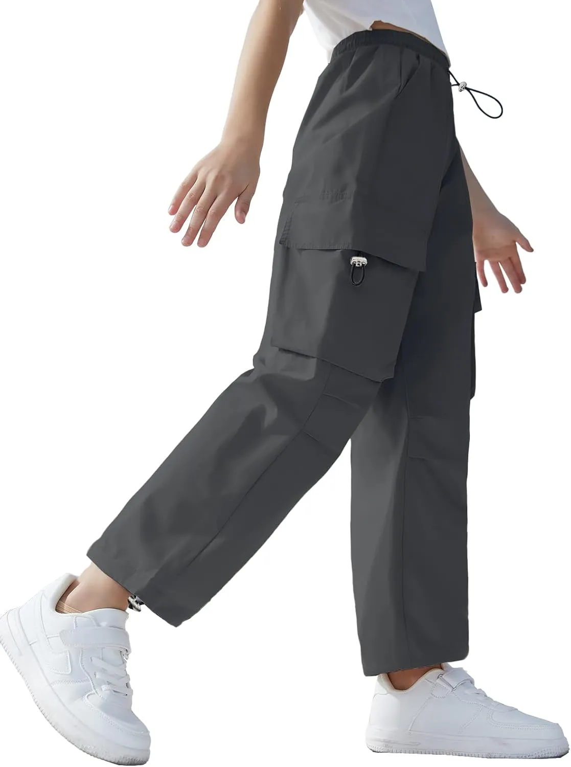 SANGTREE Girls Cargo Pants Lightweight High Elastic Waist Hip Hop Drawstring Pants