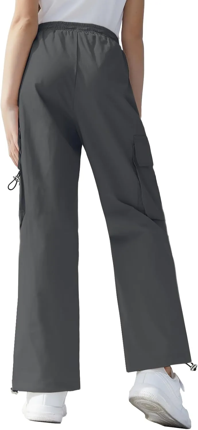 SANGTREE Girls Cargo Pants Lightweight High Elastic Waist Hip Hop Drawstring Pants