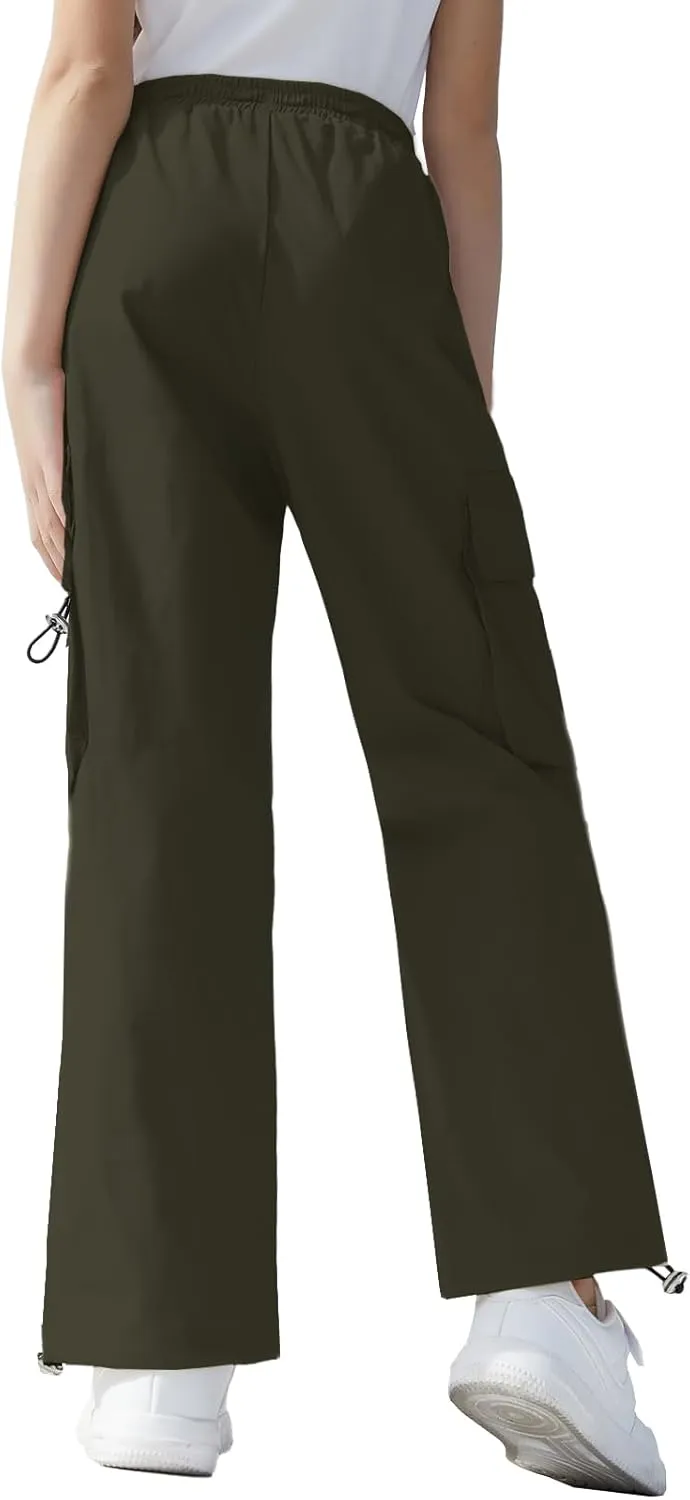 SANGTREE Girls Cargo Pants Lightweight High Elastic Waist Hip Hop Drawstring Pants