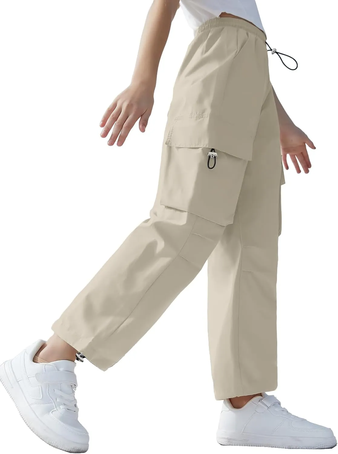 SANGTREE Girls Cargo Pants Lightweight High Elastic Waist Hip Hop Drawstring Pants