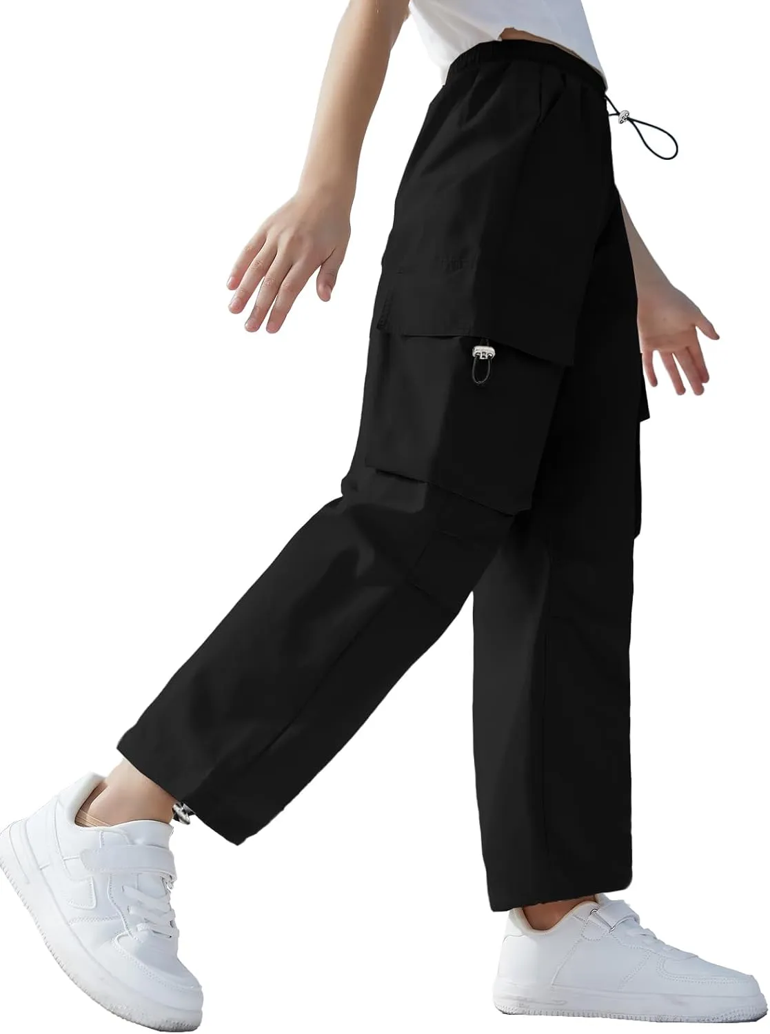 SANGTREE Girls Cargo Pants Lightweight High Elastic Waist Hip Hop Drawstring Pants