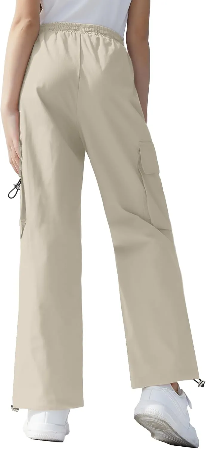 SANGTREE Girls Cargo Pants Lightweight High Elastic Waist Hip Hop Drawstring Pants