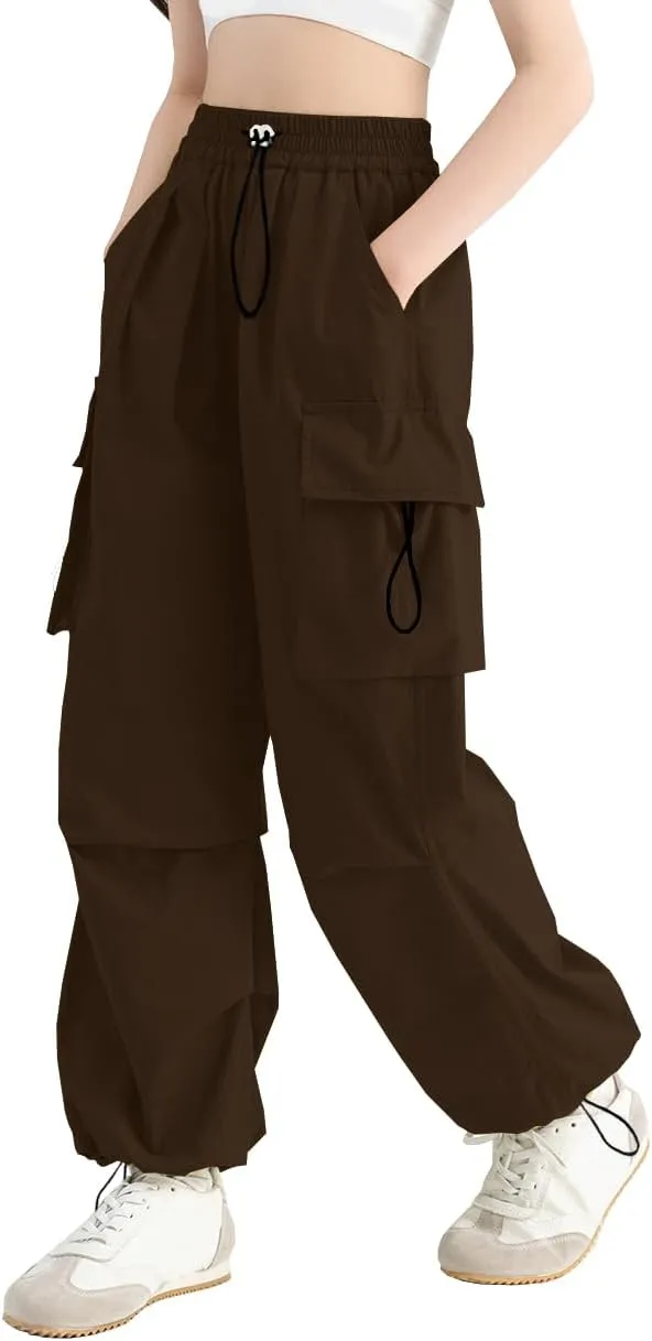 SANGTREE Girls Cargo Pants Lightweight High Elastic Waist Hip Hop Drawstring Pants