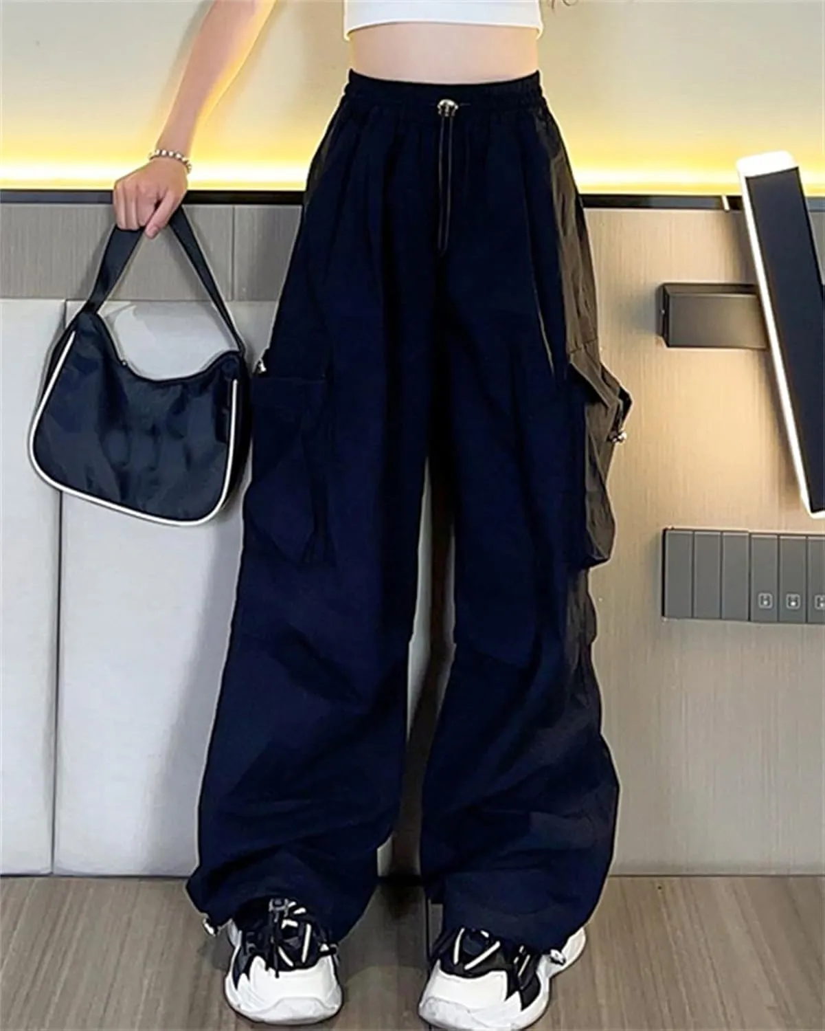 SANGTREE Girls Cargo Pants Lightweight High Elastic Waist Hip Hop Drawstring Pants