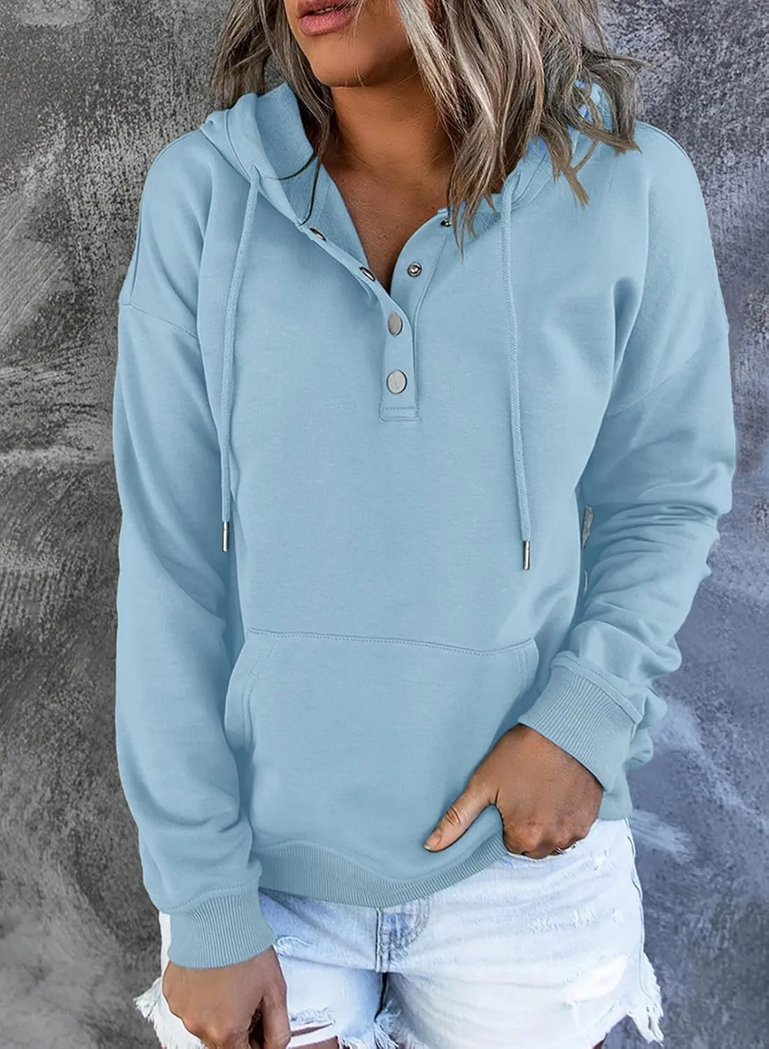 SHEWIN Women's Casual Hoodies Long Sleeve Solid Lightweight Pullover Tops Loose Sweatshirt with Pocket