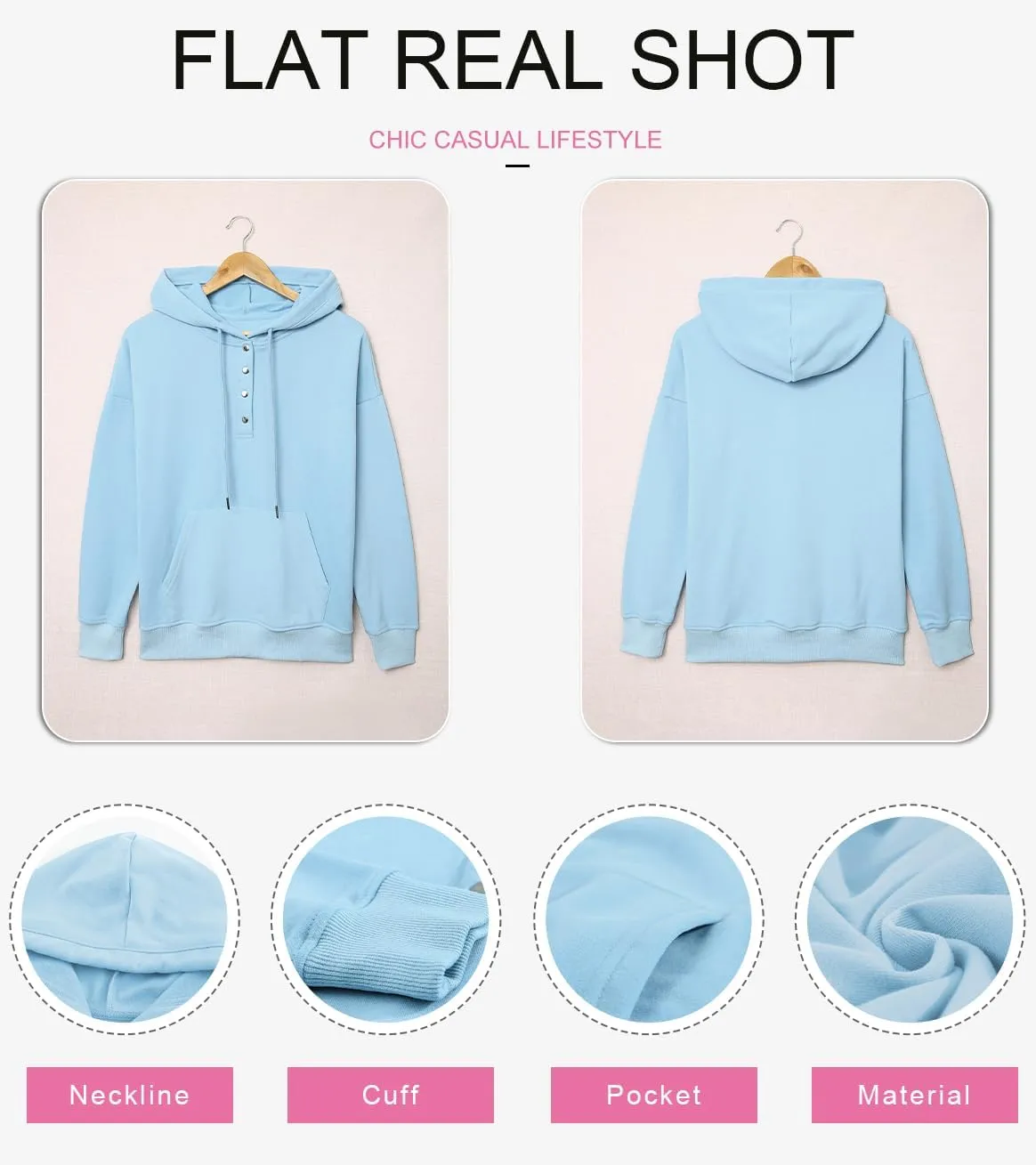 SHEWIN Women's Casual Hoodies Long Sleeve Solid Lightweight Pullover Tops Loose Sweatshirt with Pocket
