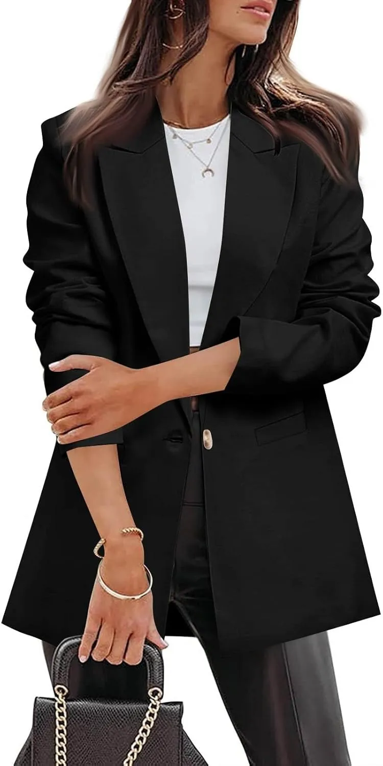 Summer Blazers for Women Lightweight Long Sleeve Lapel Single Breasted Suit Jacket Business Casual Outfit with Pocket
