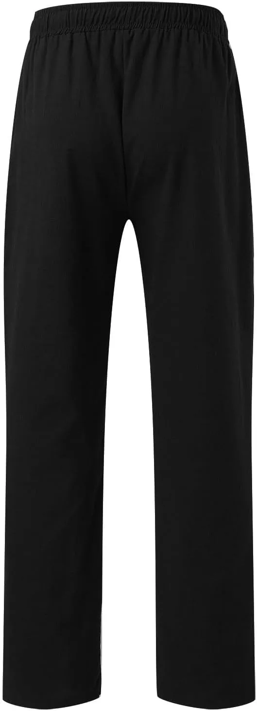 Summer Linen Pants for Men Solid Color Elastic Waist Trouser Casual Drawstring Baggy Pant Outdoor Daily Thin Trousers