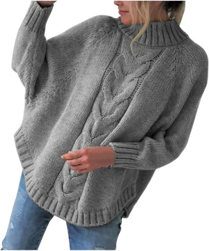 Sweaters for Women Oversized Cable Knitted Sweater Long Sleeve Mockneck Jumper Pullover Tops Streetwear for Fall