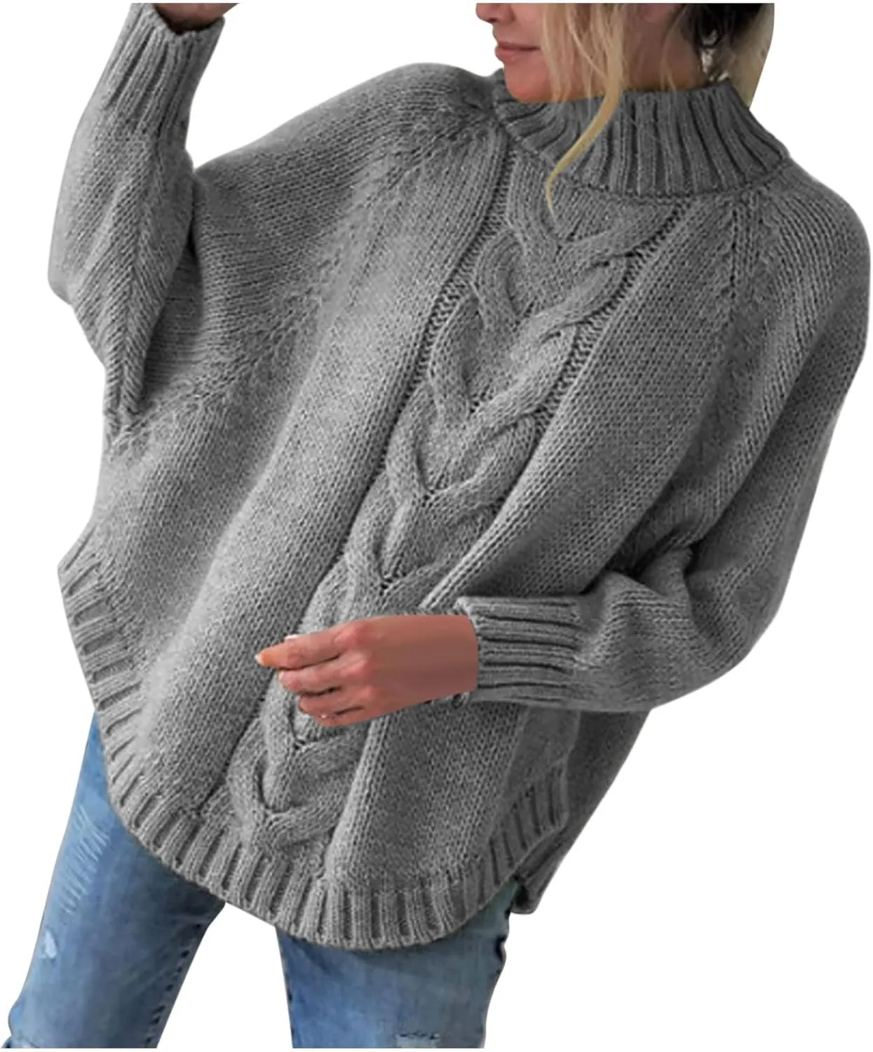 Sweaters for Women Oversized Cable Knitted Sweater Long Sleeve Mockneck Jumper Pullover Tops Streetwear for Fall
